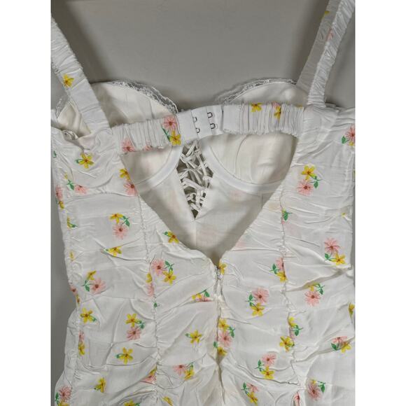 For Love & Lemons CELIA SHIRRED FLORAL EMBROIDERED LACE OPEN-BACK MINI DRESS XS - Picture 7 of 10